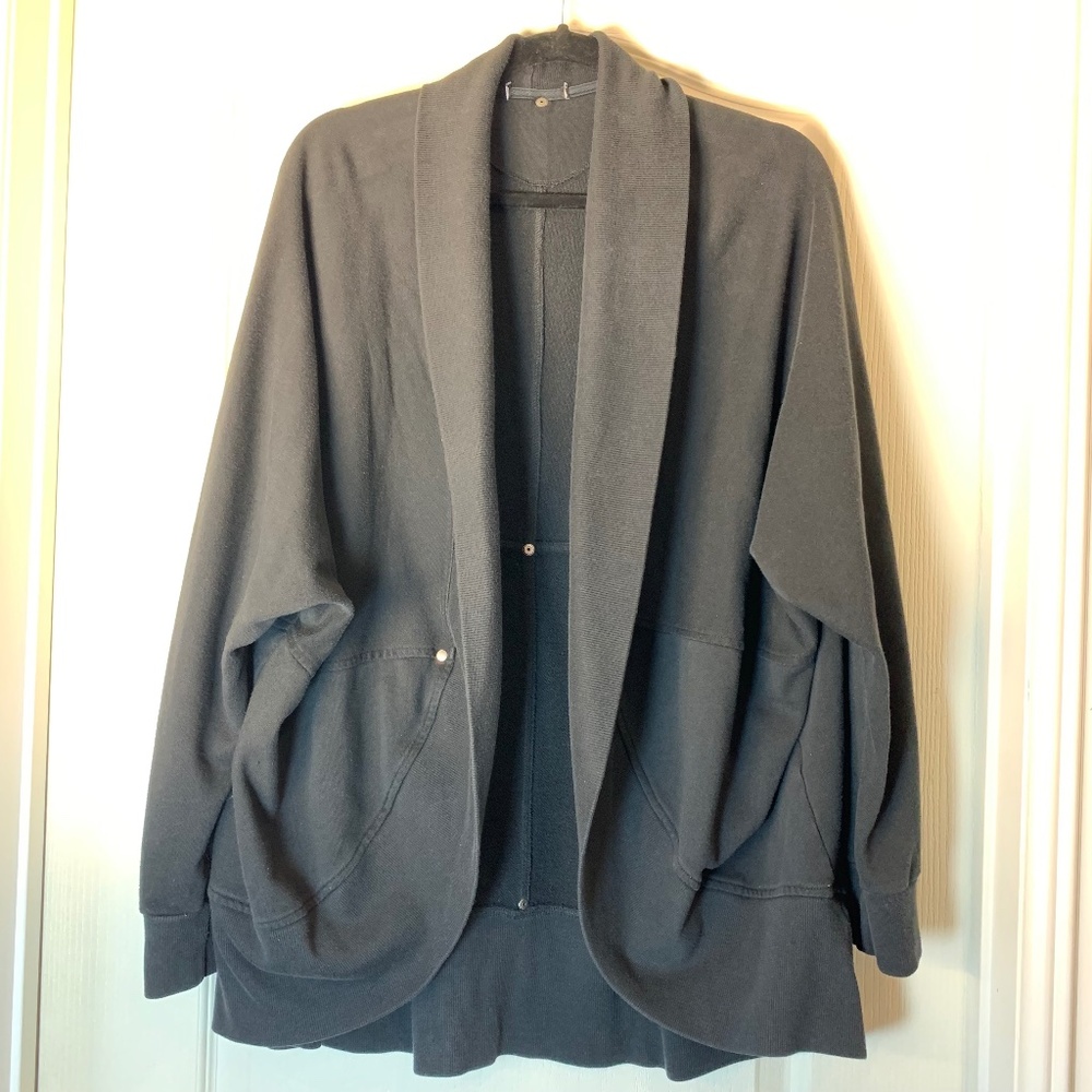 Black Open‎ Cotton Cardigan 4X with Silver Detail Relaxed Layering  Comfy